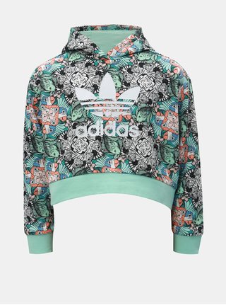 Černo-zelená holčičí vzorovaná zkrácená mikina adidas Originals Zoo