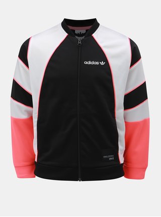 Růžovo-černý holčičí mikinový bomber s kapsami adidas Originals