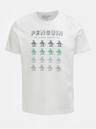 Tricou alb cu maneci scurte si imprimeu Original Penguin