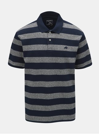 Tricou polo gri-albastru in dungi cu maneci scurte Raging Bull
