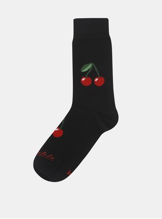 Sosete unisex rosu-negru cu model Fusakle Cirese noaptea