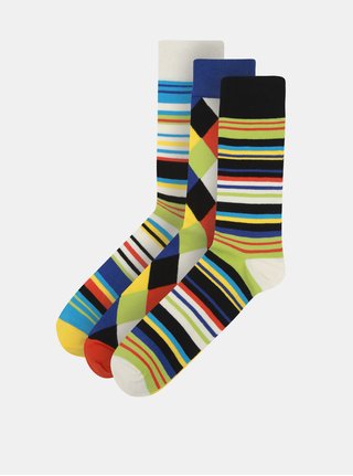 Sada tří unisex vzorovaných ponožek v modré a černé barvě Oddsocks Dylan