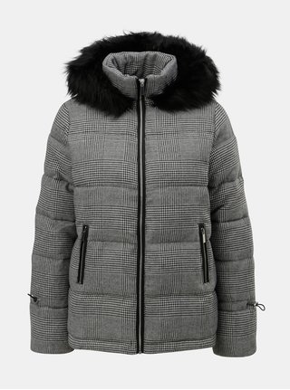 Šedá prošívaná zimní bunda s umělým kožíškem Dorothy Perkins