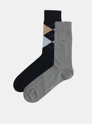 Set de 2 perechi de sosete barbatesti gri si albastru Tommy Hilfiger