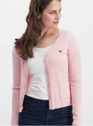 Cardigan roz cu model si cordon in talie Blutsgeschwister Logo Loving Heart