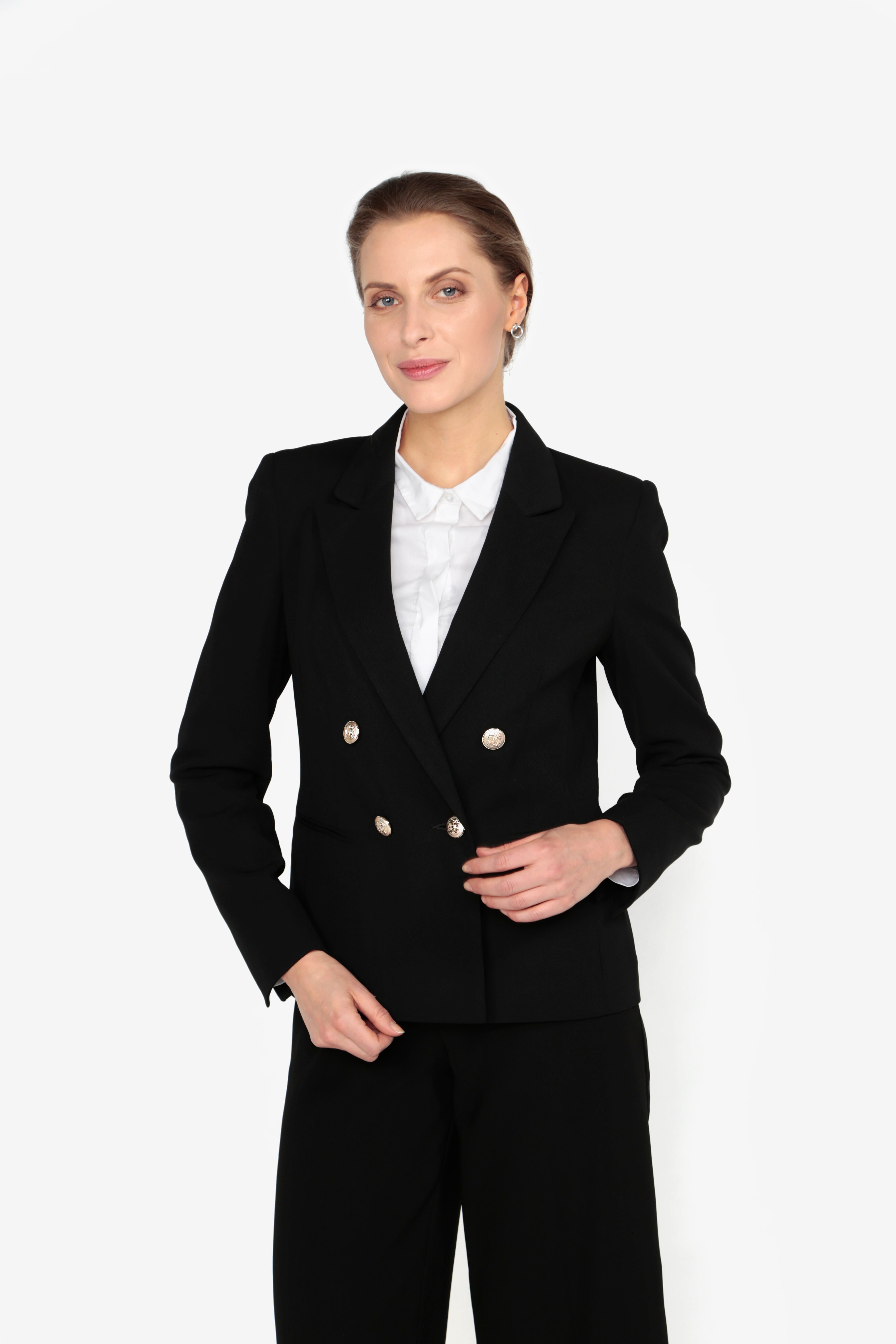 Černé sako s knoflíky ve zlaté barvě Miss Selfridge