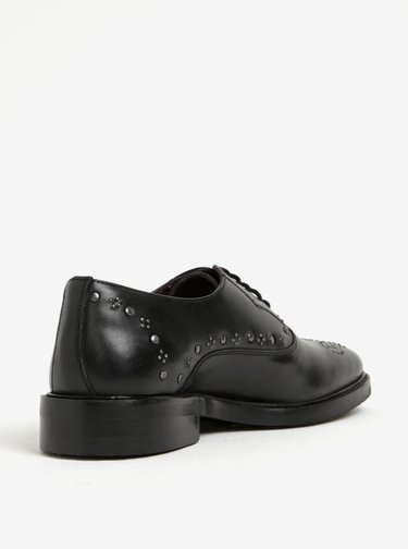 Pantofi brogue negri din piele naturala cu aplicatii metalice - London Brogues Brut Oxford