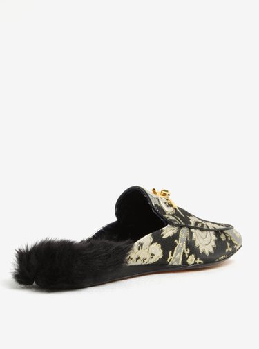 Čierno-zlaté dámske papuče s umelou kožušinou Ted Baker Kerriry