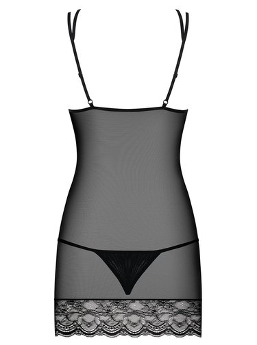 Set negru camasa de noapte si chiloti tanga Obsessive Frivolla Chemise