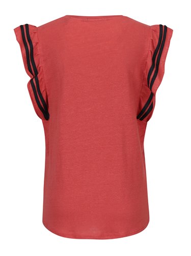 Tehlové ľanové tričko s volánmi a pruhmi v oblasti rukávov Scotch & Soda