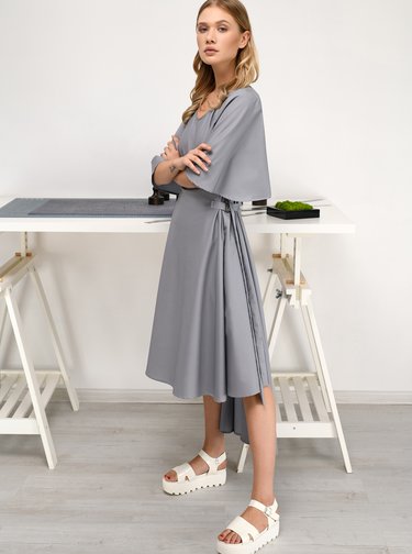 Rochie gri cu maneci clopot THAÏS & STRÖE