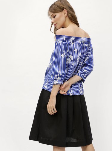 Bluza alb-albastru cu model si decolteu pe umeri Nautica