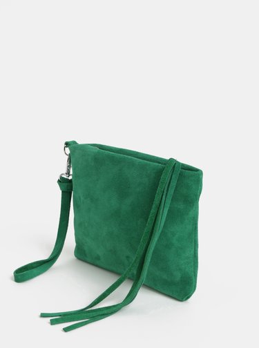 Geanta plic verde din piele intoarsa cu franjuri KOZAK Mia