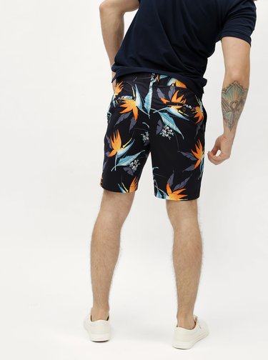 Blugi scurti slim fit negri cu model floral - Original Penguin