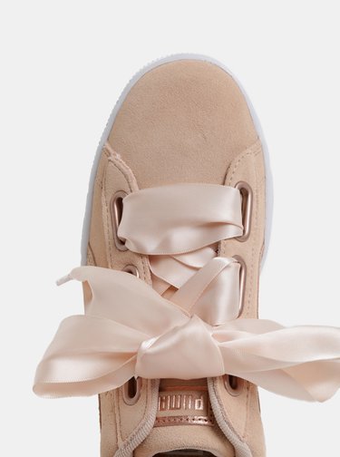 Tenisi de dama roz deschis din piele intoarsa cu detaliu stralucitor Puma Suede Heart LunaLux