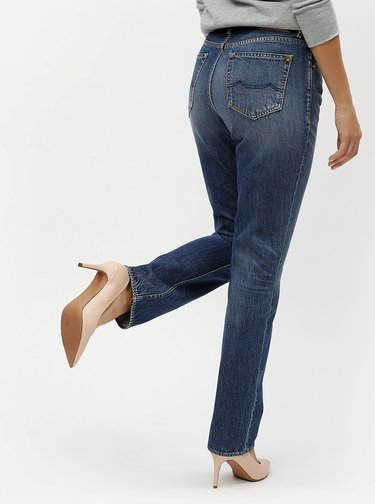 Blugi de dama albastri straight cu talie inalta Kings of Indigo Kimberley