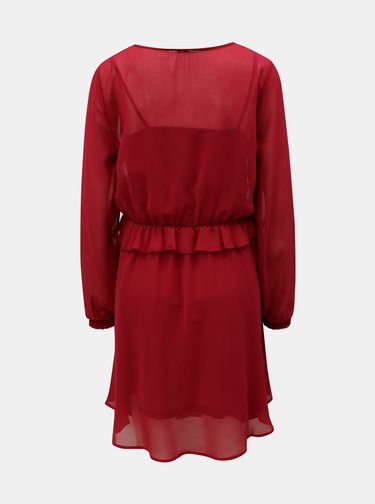 Vínové šaty s volánem a gumou v pase VERO MODA Becca