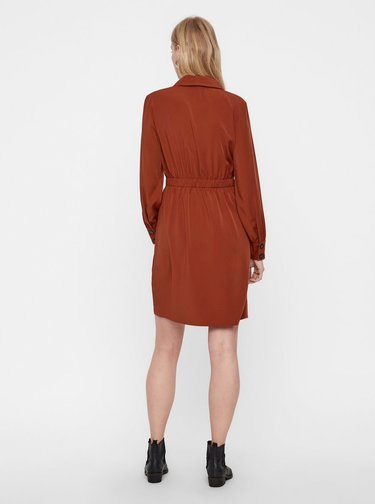 Hnedé šaty s dlhým rukávom a prekladaným výstrihom VERO MODA Pearl