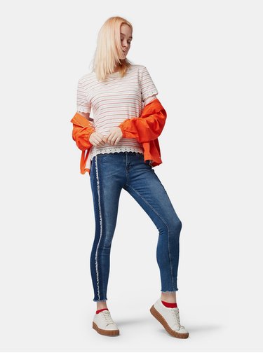 Biele dámske pruhované tričko s čipkou Tom Tailor Denim