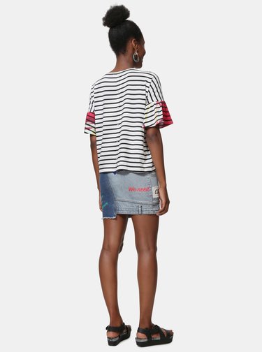 Biely pruhovaný voľný top Desigual Nottingham