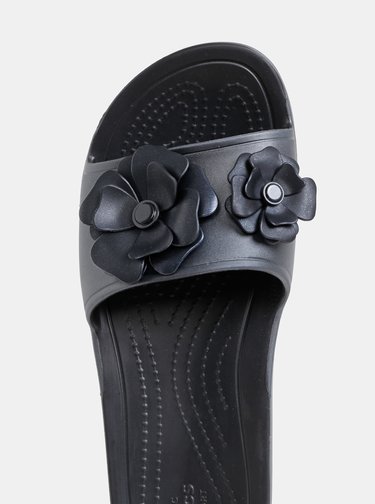 Čierne dámske šľapky s aplikáciou Crocs Sloane Vivid Blooms