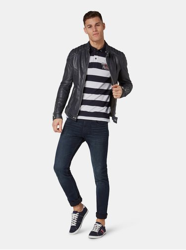 Bílo-modré pánské pruhované regular fit polo tričko Tom Tailor