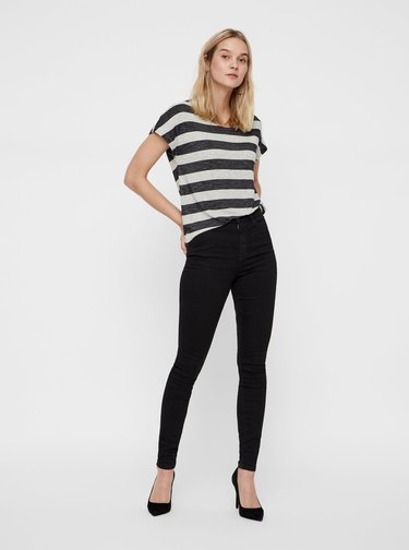 Krémovo–čierne pruhované tričko VERO MODA Wide
