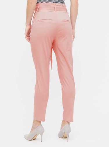 Starorůžové kalhoty s vysokým pasem VERO MODA Eva