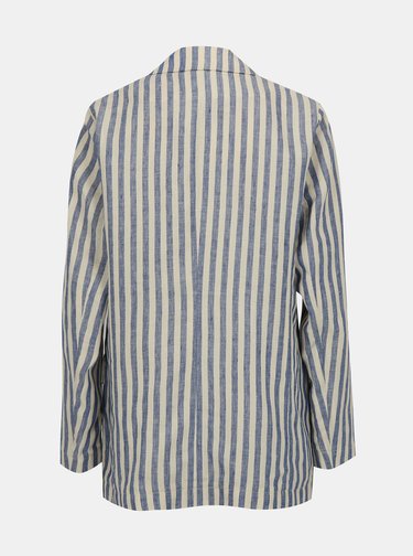 Modro-béžové pruhované ľanové sako s brošňou v striebornej farbe Scotch & Soda