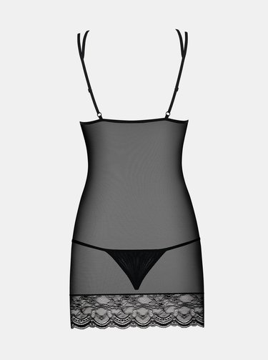 Set negru camasa de noapte si chiloti tanga Obsessive Frivolla Chemise