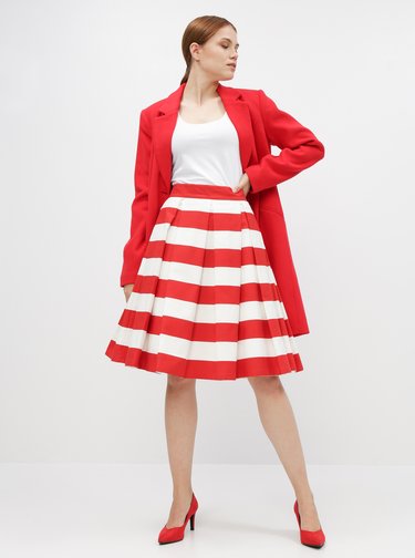 Červeno-krémová pruhovaná kolová sukně MONLEMON Navy Red