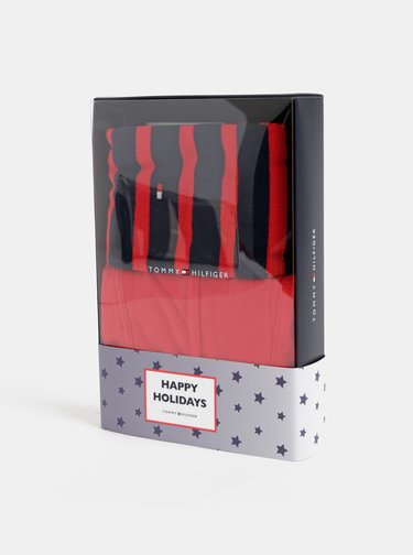 Sada červených boxeriek a červených pruhovaných ponožiek Tommy Hilfiger