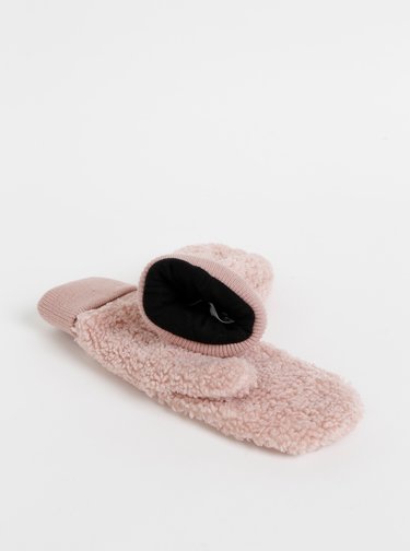 Rúžové palčáky z umelej kožušiny ONLY Teddy