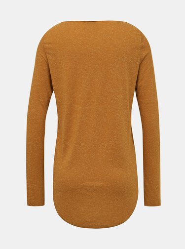 Hořčicové basic tričko s příměsí lnu VERO MODA Lua