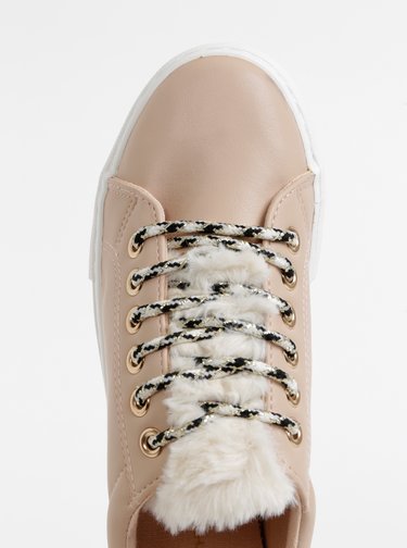 Světle růžové tenisky s umělým kožíškem Dorothy Perkins