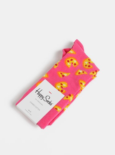 Růžové vzorované ponožky Happy Socks Pizza