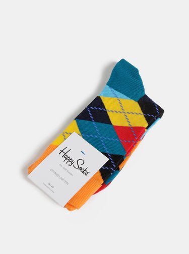 Oranžovo-modré vzorované ponožky Happy Socks Argyle