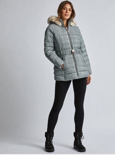 Šedá kockovaná prešívaná zimná bunda Dorothy Perkins