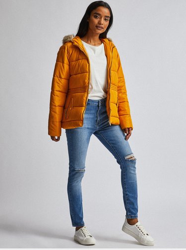 Hořčicová prošívaná zimní bunda Dorothy Perkins Petite