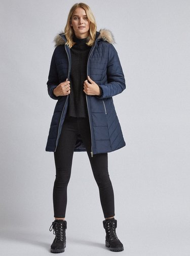 Tmavě modrý prošívaný zimní kabát Dorothy Perkins