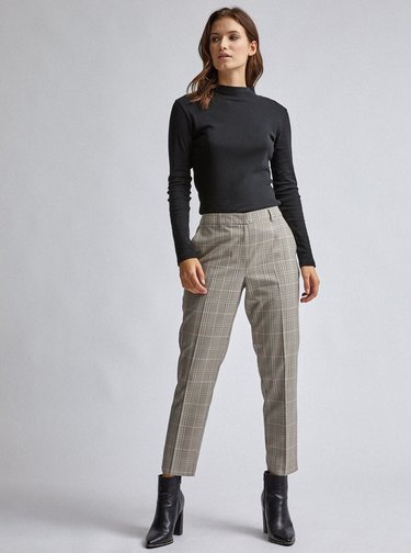 Béžové kockované skrátené nohavice Dorothy Perkins