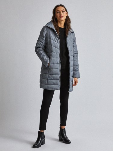 Šedý prošívaný kabát Dorothy Perkins