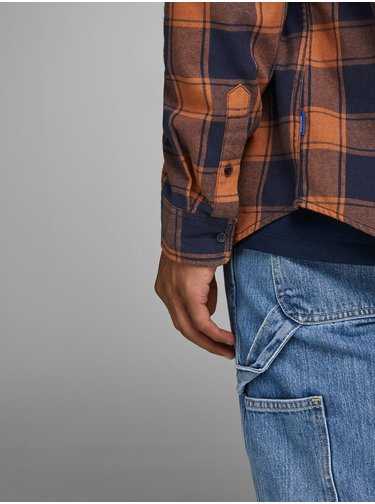 Hnedá kockovaná flanelová slim fit košeľa Jack & Jones Tommy