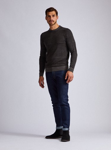 Tmavě šedý vzorovaný svetr Burton Menswear London Dogtooth