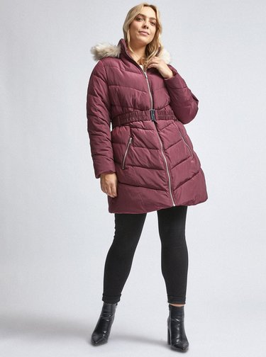 Vínový prešívaný zimný kabát Dorothy Perkins Curve