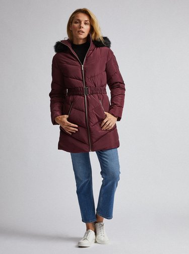 Vínový prošívaný zimní kabát Dorothy Perkins