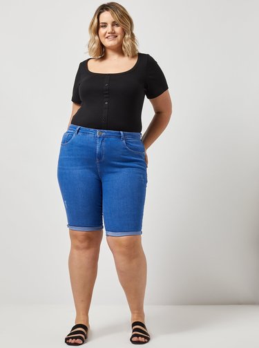 Modré rifľové šortky Dorothy Perkins Curve
