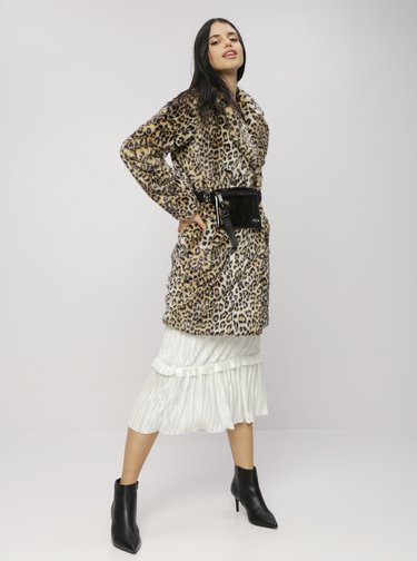 Světle hnědý kabát z umělé kožešiny s leopardím vzorem M&Co