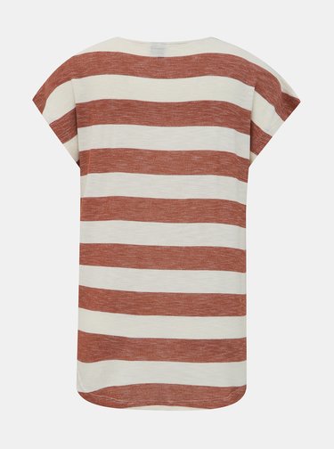 Krémovo-hnedé pruhované basic tričko VERO MODA Wide