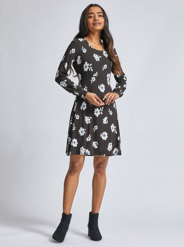 Čierne kvetované šaty Dorothy Perkins Petite